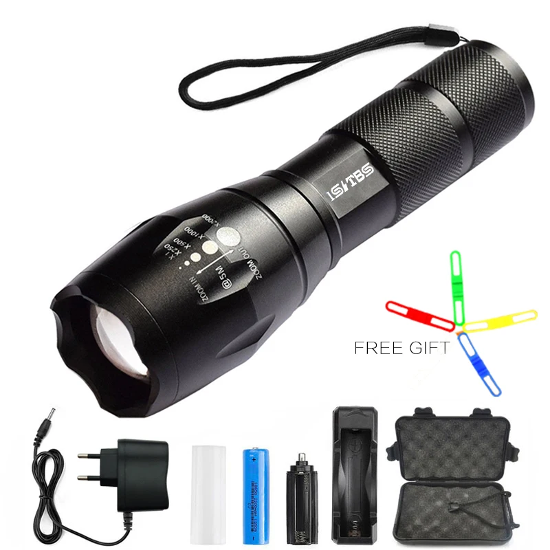 

Big Promotion Ultra Bright CREE XM-L T6/L2 LED Flashlight 5 Modes 4000 Lumens Zoomable LED Torch 18650 Battery + Charger + gift