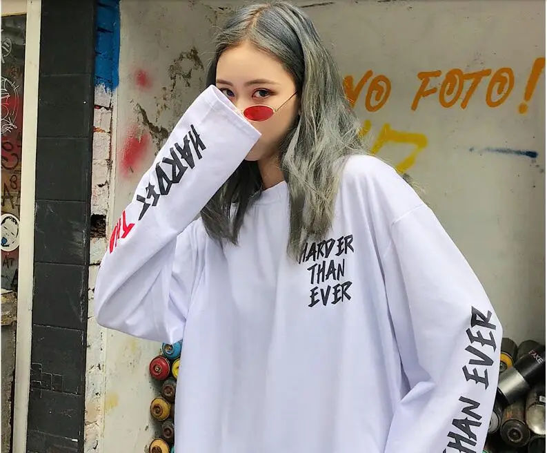 YouGeMan Футболка женская одежда весна корейский Ulzzang Harajuku уличная футболка с длинным рукавом Женская Повседневная Хип-Хоп Футболка Топ