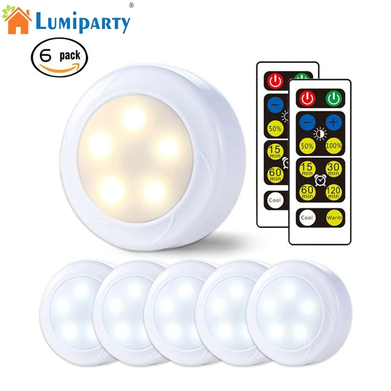 

6PCS Wireless Dimmable Touch Sensor LED Kitchen Cabinets lights LED Puck Lights For Close Wardrobe Stair Hallway Night lamp