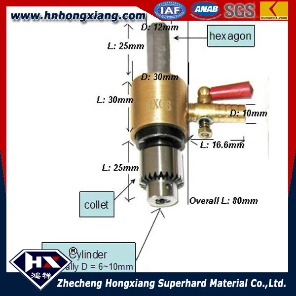 Hex chuck Water swivel ,matched with straight shank glass drillsin