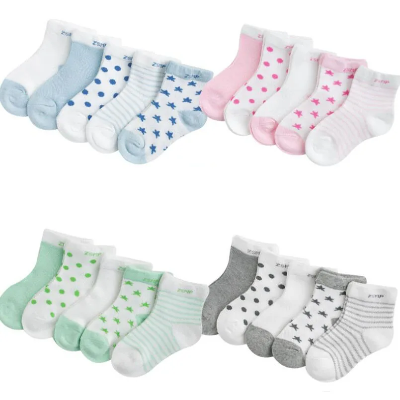 0-3Y 5 Pairs/lot Infant Baby Socks Cute Summer Breathable Mesh Sock Cotton Newborn Boys Girls Short Socks