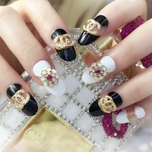 

Exquisite bridal manicure finished fake nail tips art temperament black and white gold fine side small fragrance Japanese SH04