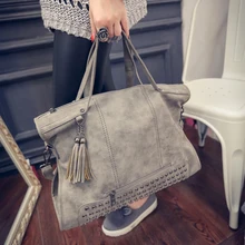 2017 New Rivet Women Leather Handbag Fashion Tassel Messenger Bag Vintage Shoulder Large Top-Handle Bags Mummy Package Tote Bag