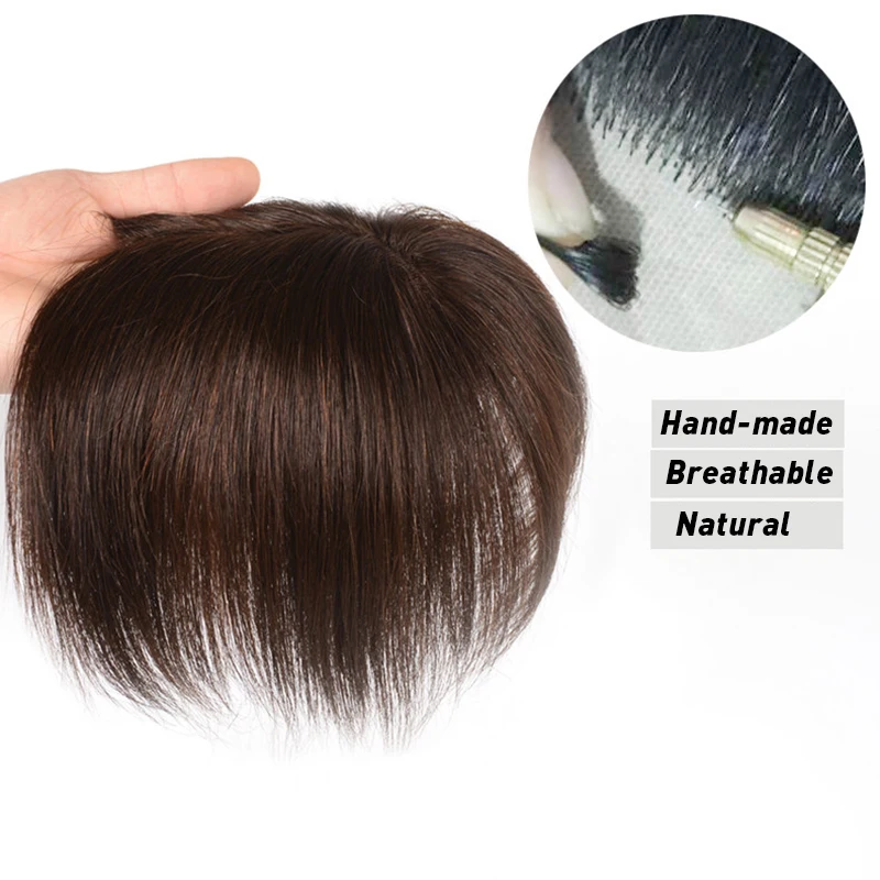 Women/Man Toupee With Bangs Straight Artificial Human Hair Material Hair Hand-made Topper Hairpiece Top Piece Comingbuy