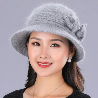 Ymsaid, модная теплая шапка, шарф, женская зимняя шапка из кроличьей шерсти, теплая вязаная зимняя бархатная шапка для мамы, шарф, 2 шт - Цвет: gray Hat