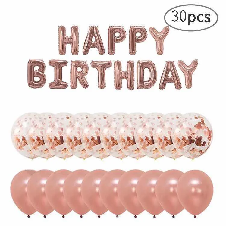 16 дюймов фольгированные буквы с днем рождения баннер шар розовое золото конфетти балоны/латексные балоны, декоративные шары для дня рождения детей/взрослых - Цвет: 30pcs