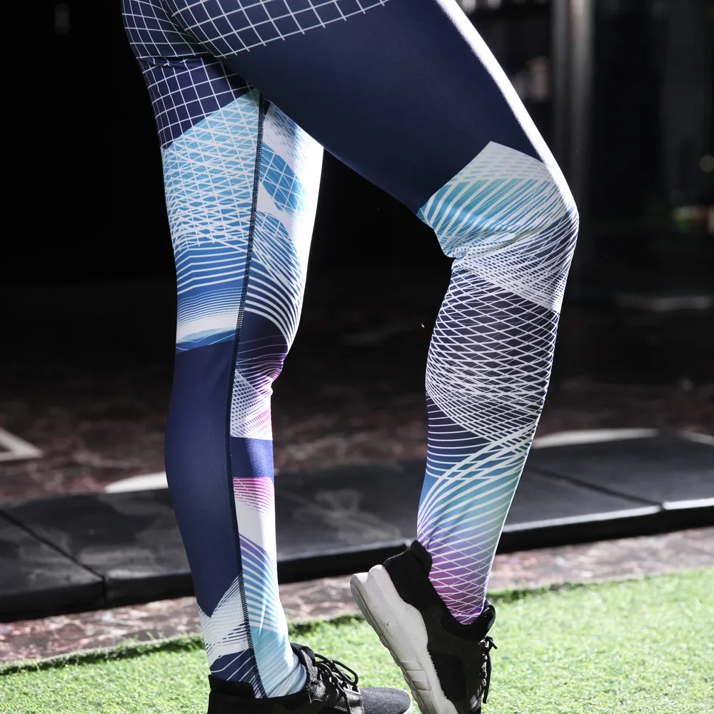 Женские облегающие штаны с высокой талией для йоги с геометрическим принтом, для фитнеса, бега, упражнений, дышащие брюки, спортивные штаны, леггинсы, Леггинсы
