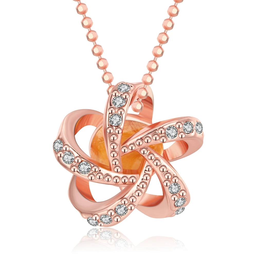Fashion jewelry Rose Gold Colour Flower Zircon Pendant Women Charm