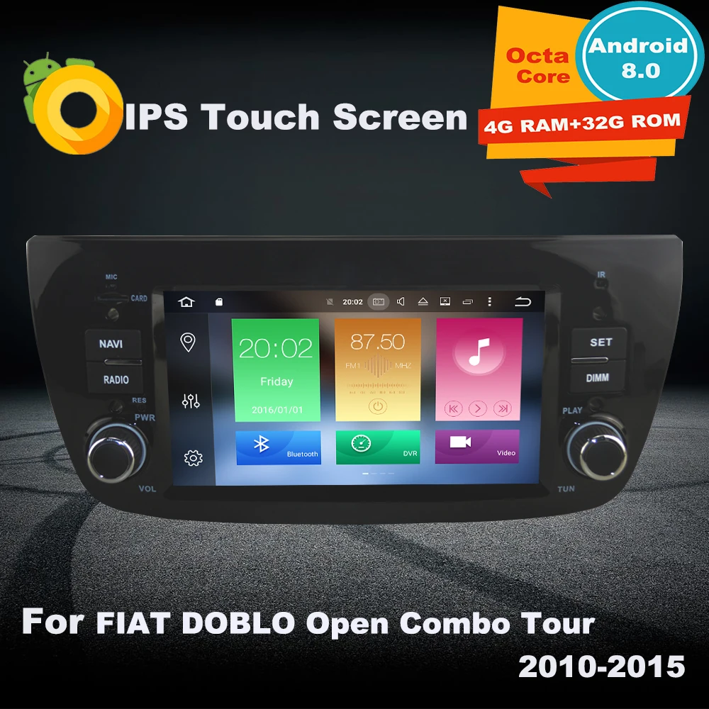 

4G RAM Android8.0 Car Radio GPS Navigation Multimedia Player For Fiat DOBLO Open Combo Tour 2010-2015 Auto Stereo IPS 1 DIN 32G