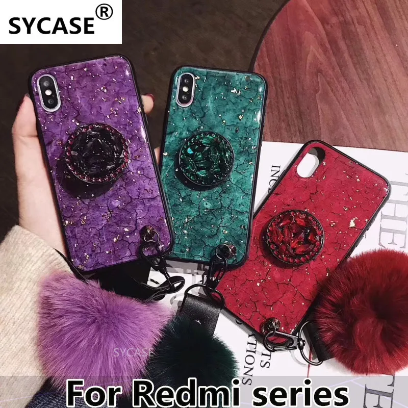 

SYCASE Luxury Epoxy Fashion Green Purple phone case For Redmi 5 Plus 6 6A 6Pro Note5Pro Note6 S2 Y2 stand Hair Ball Soft Cover