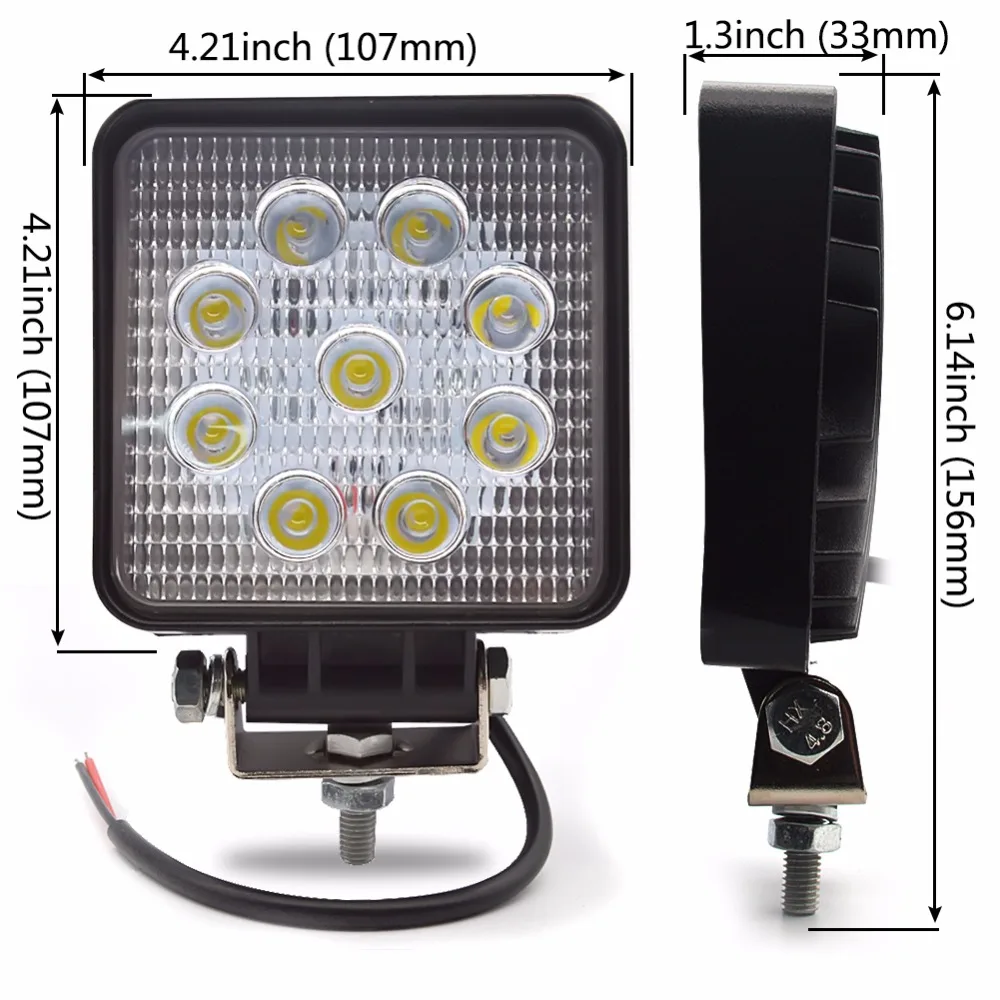 10 шт. 4''led Рабочая лампа 27 Вт Автомобильная лампочка для грузовика, сельского хозяйства, мини внедорожник led 12 в рабочий свет внедорожный грузовик трактор светодиодный рабочий свет