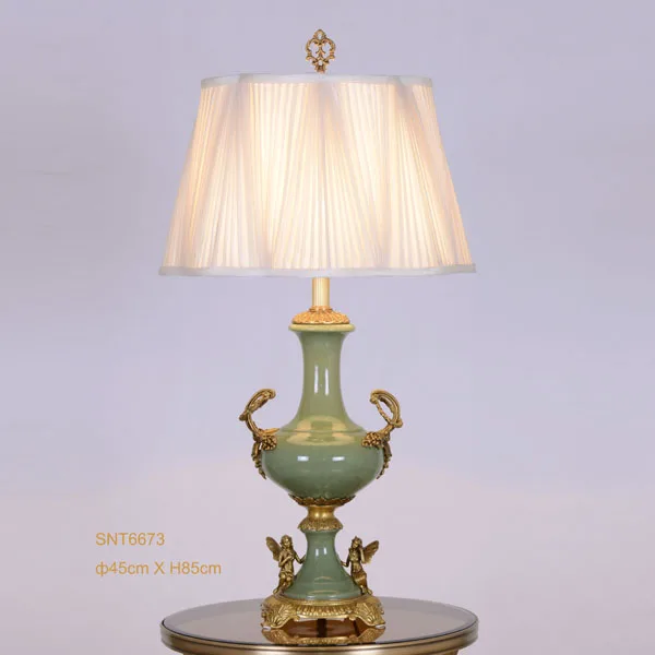 jade green porcelain and golden copper vase shape table ...