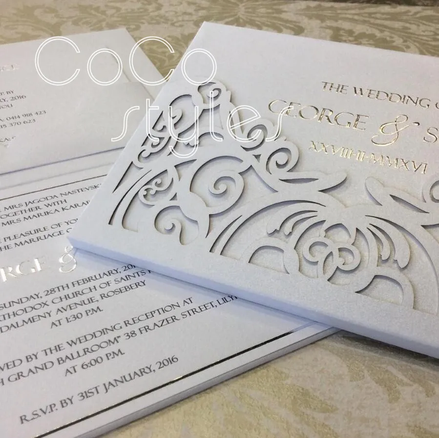  Cocostyles vintage gold foiling laser cut boxed invitation card for classical wedding party - 32878404026