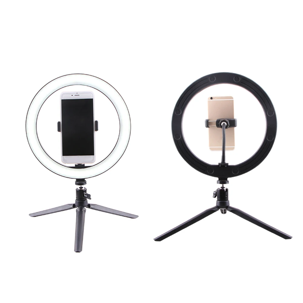 Светодиодный светильник-зеркало для макияжа для фотосъемки, кольцевой светильник для селфи 260 мм, лампа с регулируемой яркостью, настольные штативы, светильник для мобильного телефона
