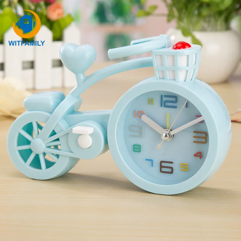 Portable Small Bed Compact Travel Quartz Beep Alarm Clock Color Bicycle Shape Clock Home Office Decor Electronic Table Clocks
