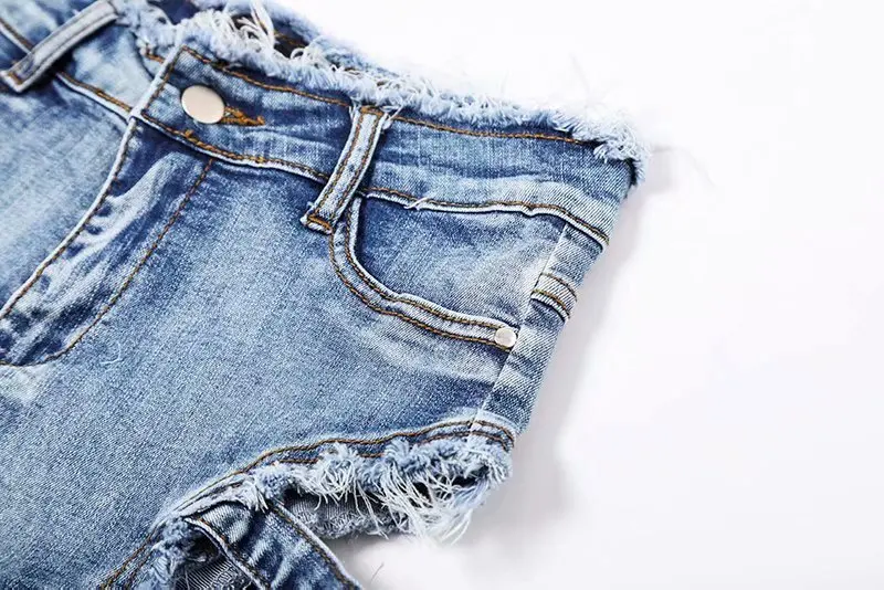 Лето 2018 рваные женские Шорты повседневные джинсовые сексуальная высокая талия широкие джинсы Шорты стрейч Горячие кисточки джинсовые