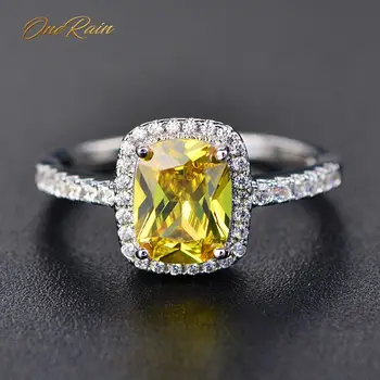

OneRain Classic 100% 925 Sterling Silver Citrine Gemstone White Gold Couple Anniversary Ring Fine Jewelry Wholesale Size 5-11