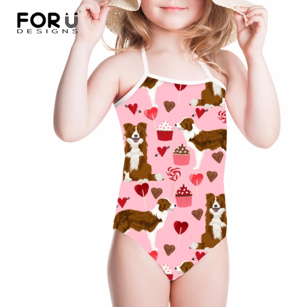 

FORUDESIGNS One Piece Children Swimsuit Border Collie Swimwear for Girls Suit Bathing Kids Baby One-piece Suits Monokini Wear
