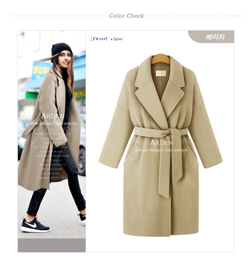 Осенняя и зимняя одежда, новинка, большие размеры, женское однотонное ветронепроницаемое Свободное пальто, длинное шерстяное пальто