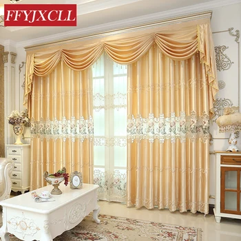 

Yellow Embroidered Curtains For living Room Bedroom Tulle Curtains Decoration Window Treatment Drapes Blinds Europe Luxury
