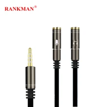 Rankman 3.5 Jack Male to 2 Female with Mic 3.5mm Audio Extension AUX Cable Y Splitter Line for Speaker Phone Car Earphone MP3