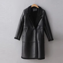 Для женщин зимние Курточка бомбер пальто Furry внутренний отложным воротником Для женщин толстый Босоножки из искусственной pu кожи пальто верхняя одежда Chaqueta Mujer