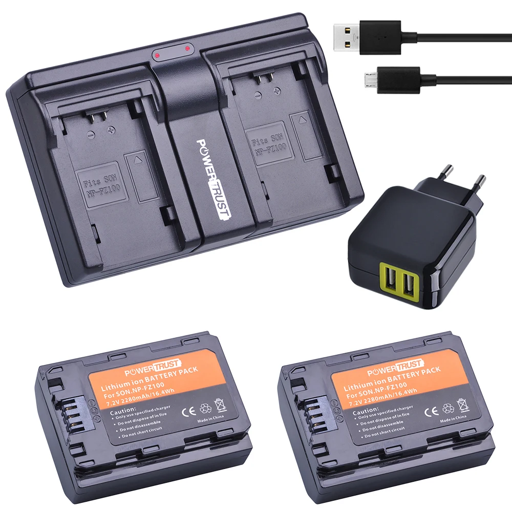 

2x 2280mAh NP-FZ100 NPFZ100 NP FZ100 Camera Battery + Dual Charger with AC adapter for Sony BC-QZ1,Sony a9,a7R III,a7 III,ILCE-9