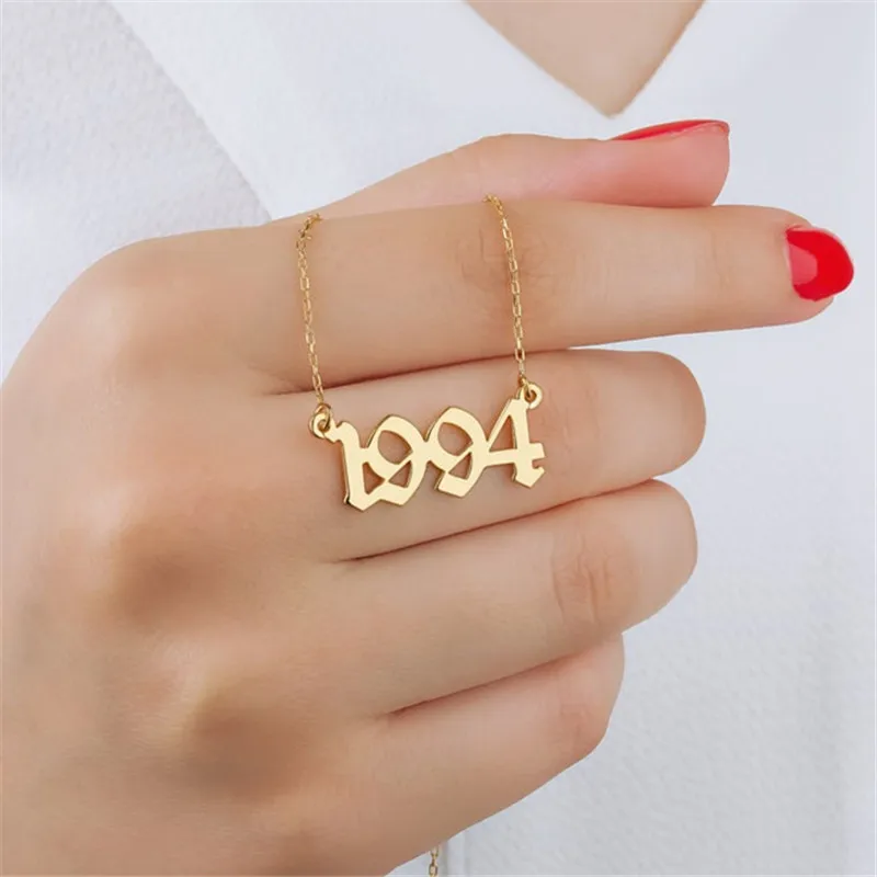 Birthday Jewelry Old English Number Necklace Custom Nacklace Birth Year 1980 To 2019 Personalized Gifts New | Украшения и