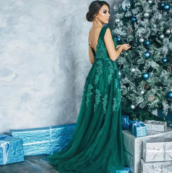 Vestido verde esmeralda новые тюлевые бисерные сексуальные V шеи линии Зеленый Белый Розовый бордовые платья для подружки невесты длинные abendkleide - Цвет: Зеленый