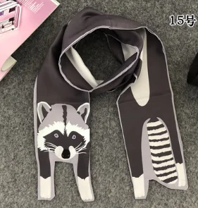 120 см x 10 см,, шарфы, трехмерный шелковый шарф в виде животного, тигра, кошки, собаки, шарф для родителей и детей, уникальный дизайн, сумка в комплекте G - Цвет: raccoon