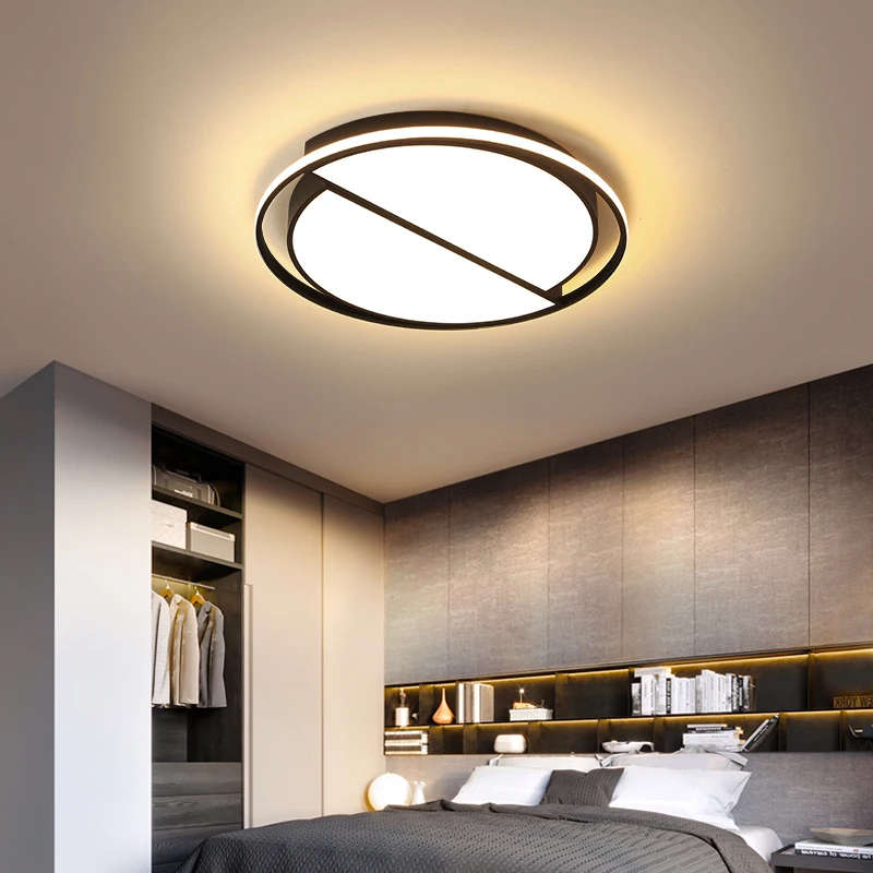 

RC Dimmable Round Modern led Ceiling Lights for living Room Bedroom Study Room Black or White+Black Finished Ceiling Lamp