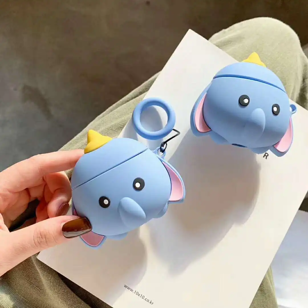 3D Kawaii Blue fly elephant беспроводные Bluetooth наушники чехол для Apple AirPods силиконовые Чехлы
