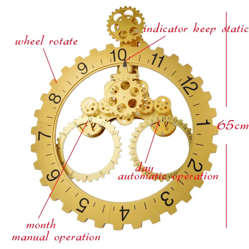 1 дюймов компл. 4 цвета 25 дюймов современный дизайн большой черный шестерни настенные часы с календари для гостиная украшения стены