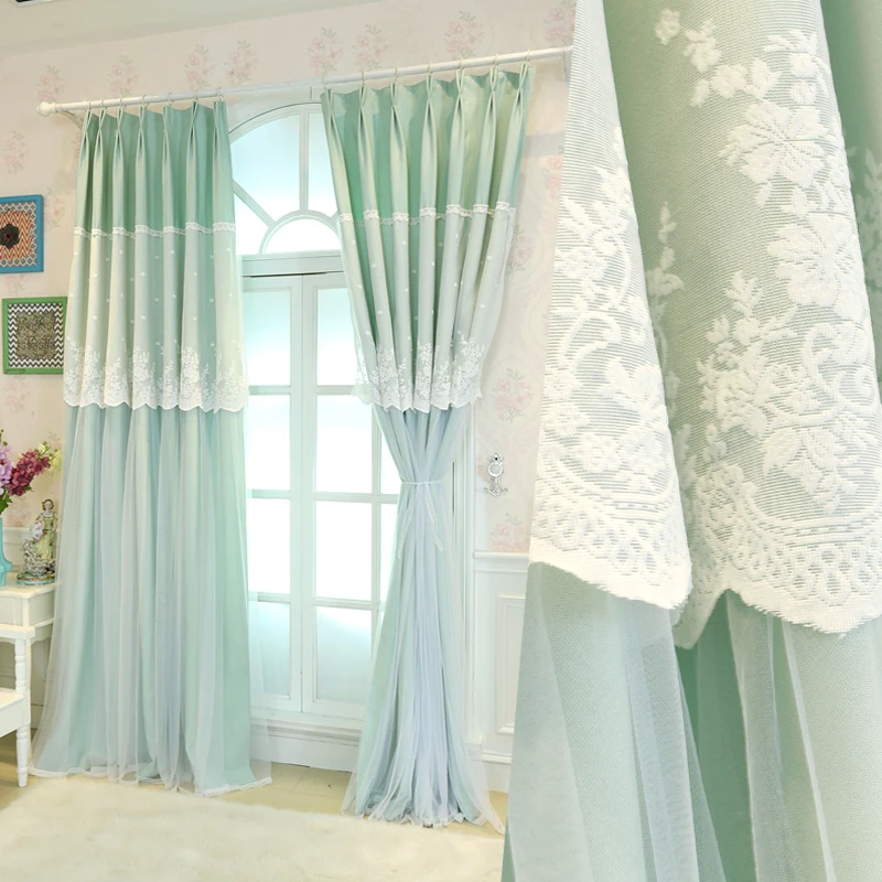 

Senisaihon Christmas Lace Embroidery Blackout Curtain Double layer Tulle Curtain Princess Bedroom Voile Curtain for Living Room