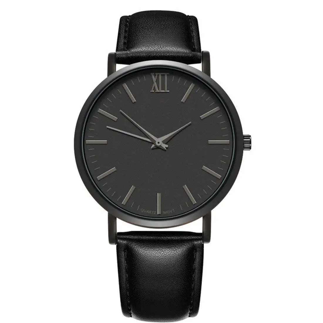 

Mens Black Artificial Leather Dress Watch Movement Quartz Analog Business Wristwatch 24cm