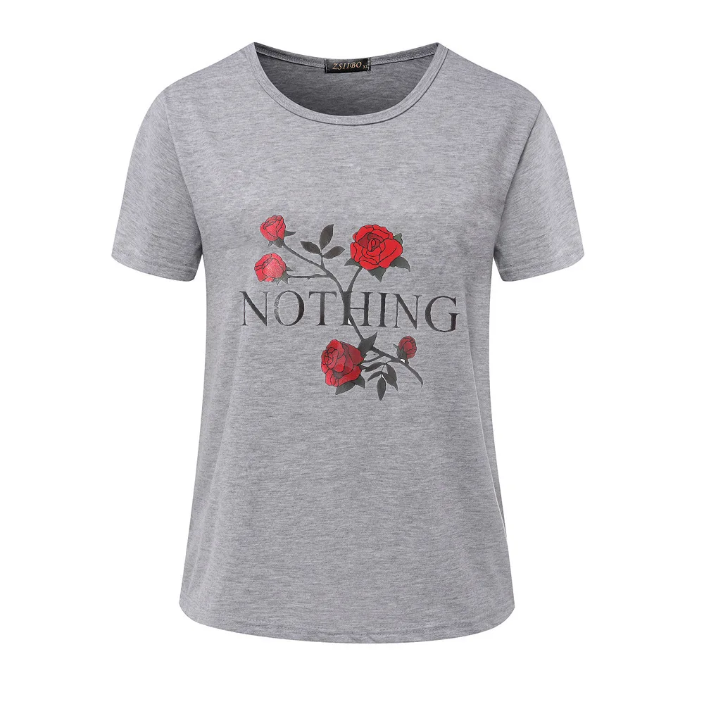 Nothing Letter Print T Shirt Rose Harajuku T-Shirt Women 2018 Summer Casual Short Sleeve TShirt White Gray Punk Shirts Nothing Letter Print T Shirt Rose Harajuku T-Shirt Women 2018 Summer Casual Short Sleeve TShirt White Gray Punk Shirts
