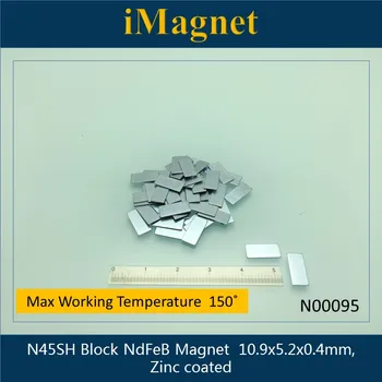 

N00095 20pcs N45SH Block Rare Earth Neodymium Magnet, 10.9x5.2x0.4mm, Cuboid Ndfeb Magnet ,Magnet for decoration , Zinc coated