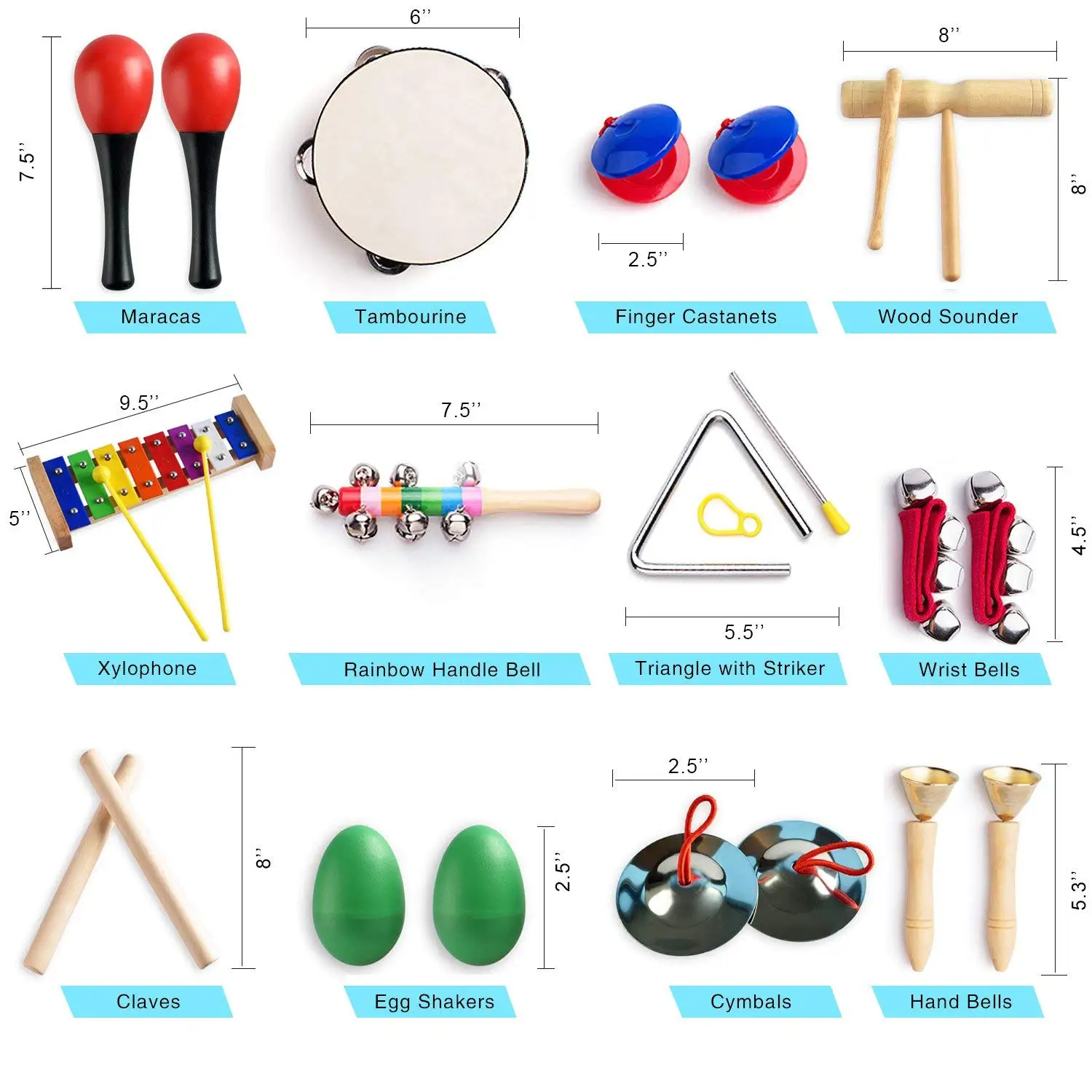Музыкальные инструменты для малышей с сумкой для переноски, 12 в 1 Набор музыкальных перкуссионных игрушек для детей с ксилофоном, ритм-группой, бубном