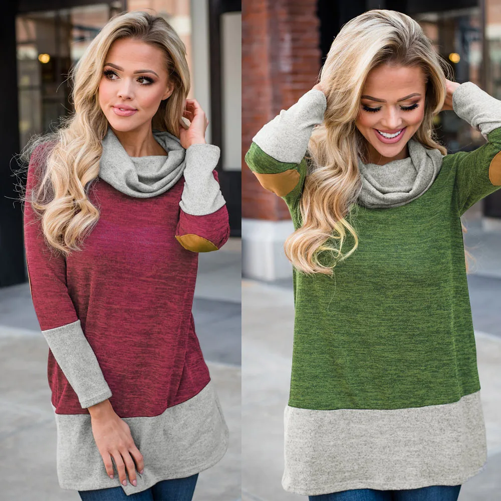 2017 Fashion autumn turtleneck Pullovers Women patchwork