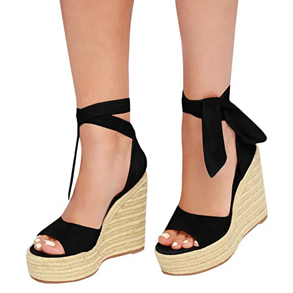 Стильные босоножки; женские модные туфли на танкетке с открытым носком; пляжная обувь на шнуровке на толстой подошве; сандалии в римском стиле; ; sandalen