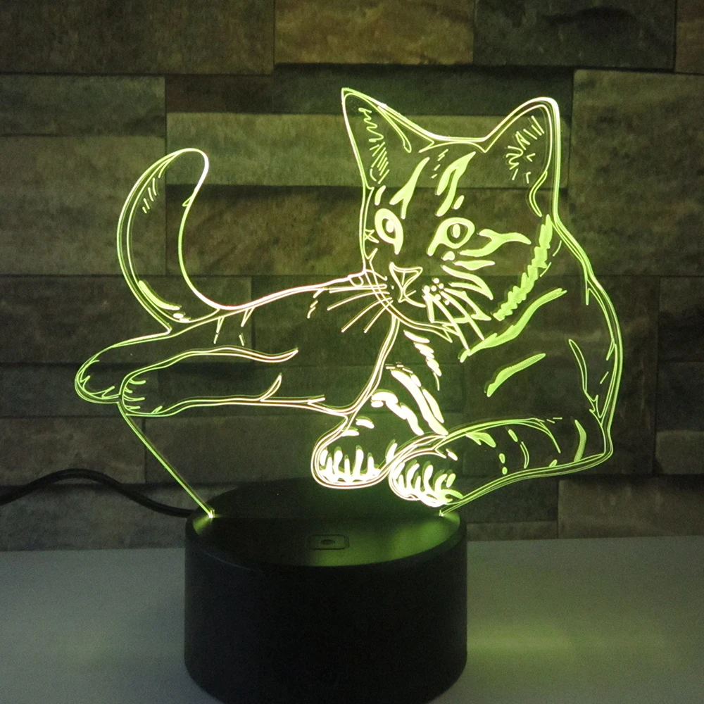 Прекрасный кот 3D ночник lighttremote Touch Swith светодиодный светильник с животными 7