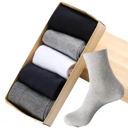 5 пар повседневных мужских хлопковых деловых носков для мужчин, хлопковые брендовые осенние зимние черные белые носки, мужские носки