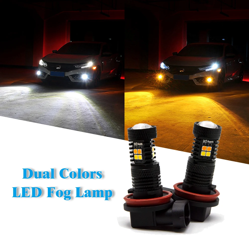 

2 шт./лот двухцветные Противотуманные фары H11 LED H7 H8 9005 HB3 9006 HB4 5202 H16 ходовые огни белые автомобильные аксессуары