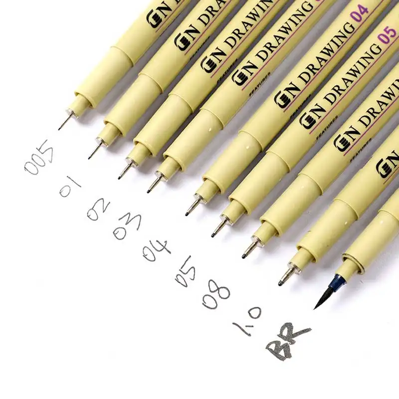 

1 Piece Pigment Liner Ink Marker Pen 0.05 0.1 0.2 0.3 0.4 0.5 0.6 0.8 Different Tip Black Fineliner Sketching Brush Pen Pens