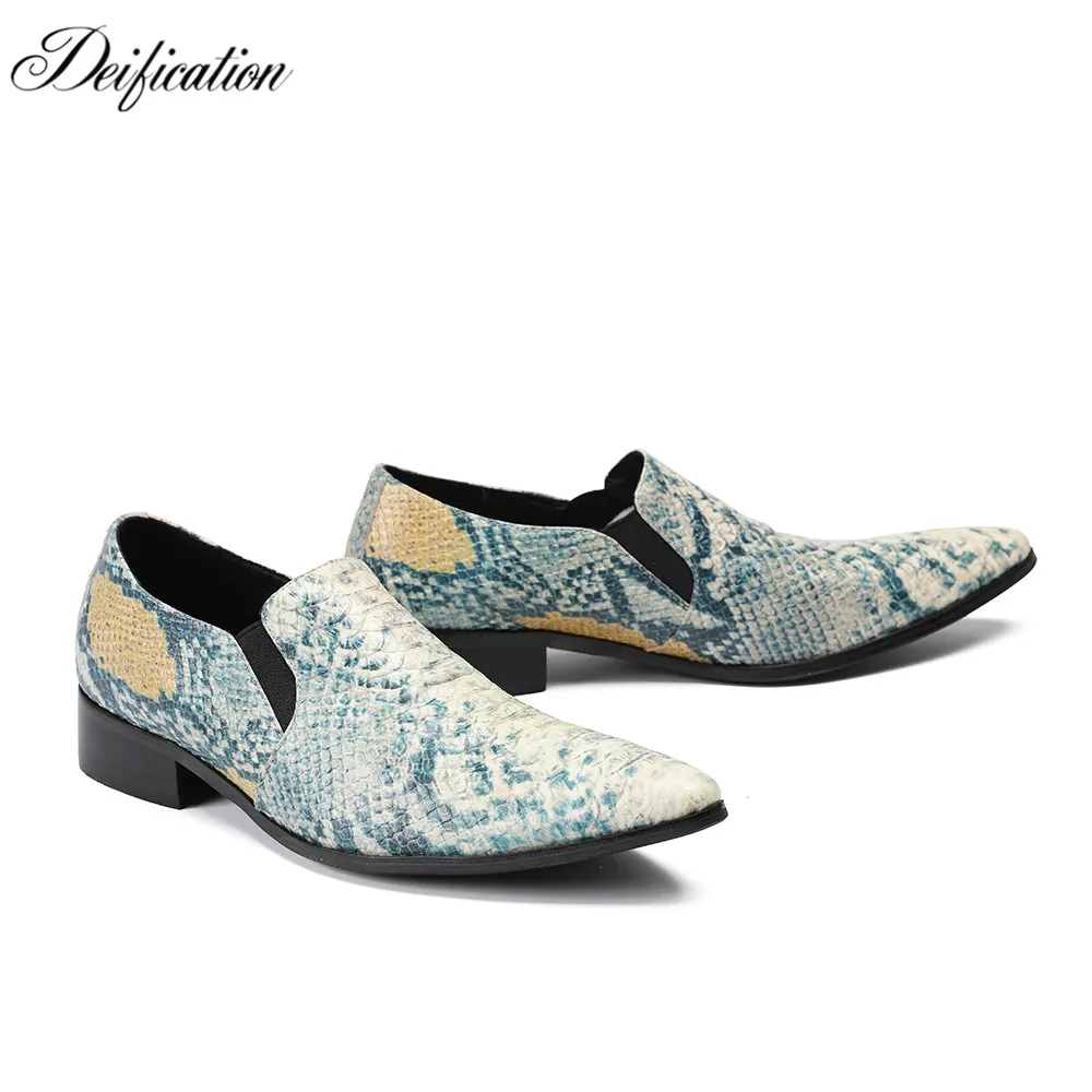 

Deification Handmade Genuine Leather Wedding Mens Shoes Hot Italian Snackskin Casual Office Brogues Oxfords Formal Shoes for Man