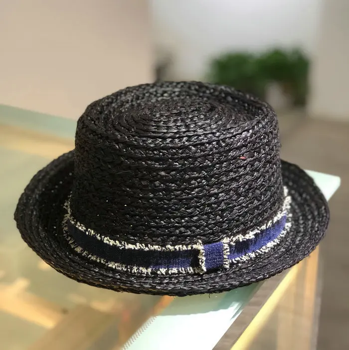 Фибоначчи новая весенняя летняя соломенная фетровая шляпа из рафии модная фетровая шляпа из свиного пирога для мужчин женская шляпа-федора - Цвет: Черный