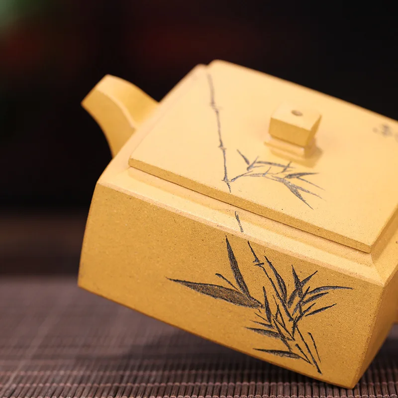  Section Mud Manual Dark-red Enameled Pottery Teapot Square Bamboo Teapot Tea Set Online Store Agent