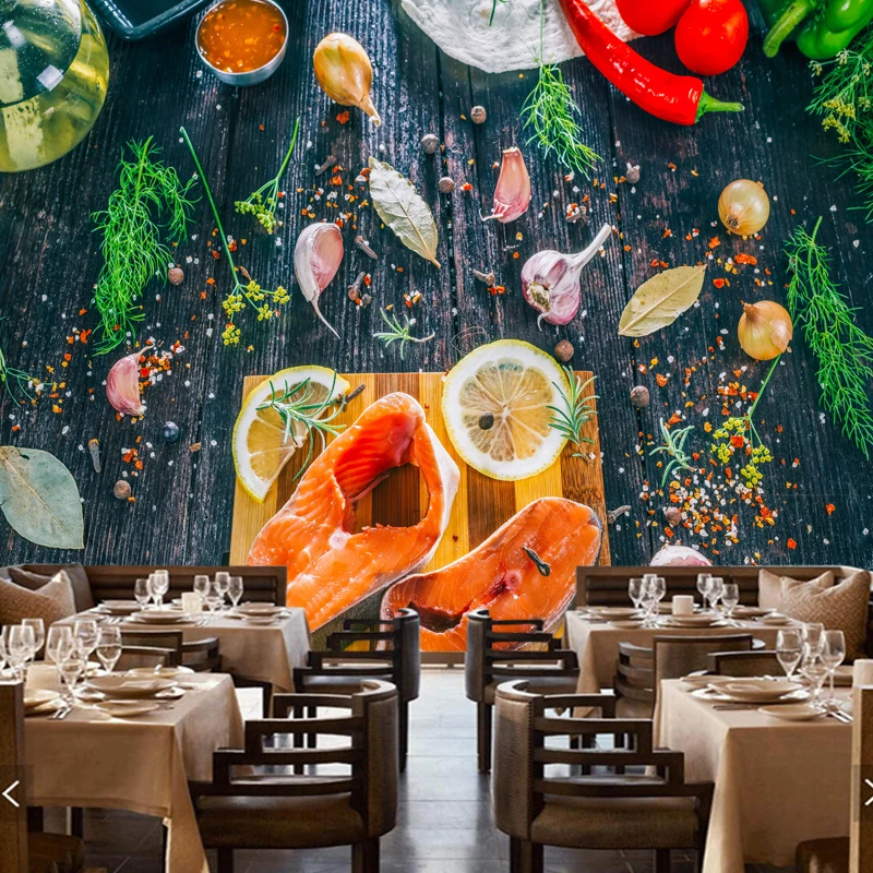 

Large restaurant cafe mural,Fresh salmon rafts,3D photo wallpaper for the living room sofa kitchen wall PVC papel de parede