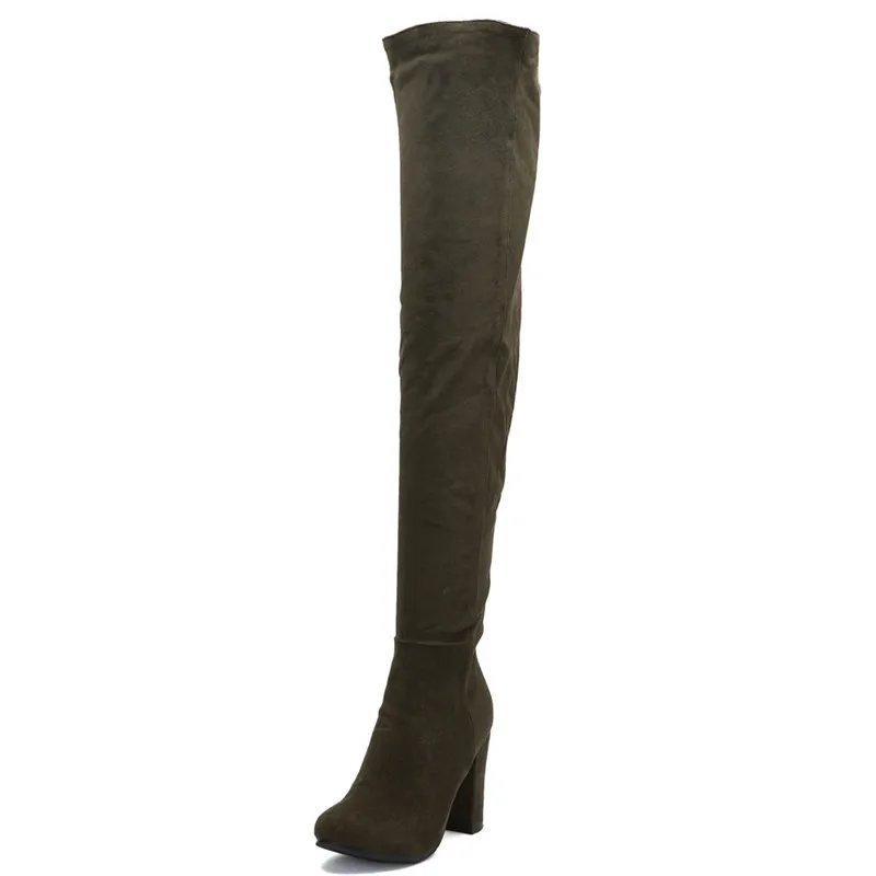 Du Zip Rond Troupeau Bottes Bout Mode New Green Cuissardes Haute dessus Femmes Genou 2019 Offre Hight Army Spéciale Talons Chaussures Asumer x7PawYAqn