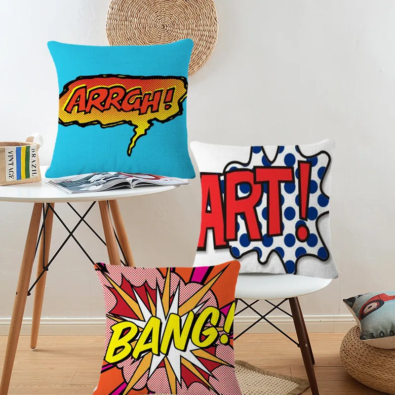 Comic Style Letter Boom Words Cushion Covers Pop Art Style Pillowcase